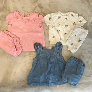 Girls 3-Piece Matching Sets — Pink Floral, Cream Floral, and Chambray